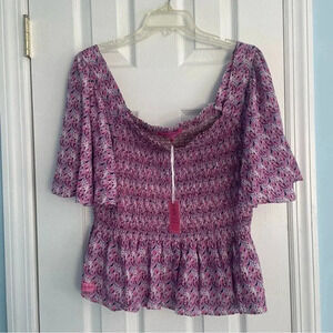 Simply Southern Women’s  Paisley Flared Patterned Purple and Pink Blouse Sz XL